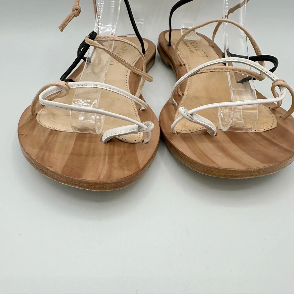 CoRNETTI Angela Lace Up Gladiator Sandal leather Black white cream